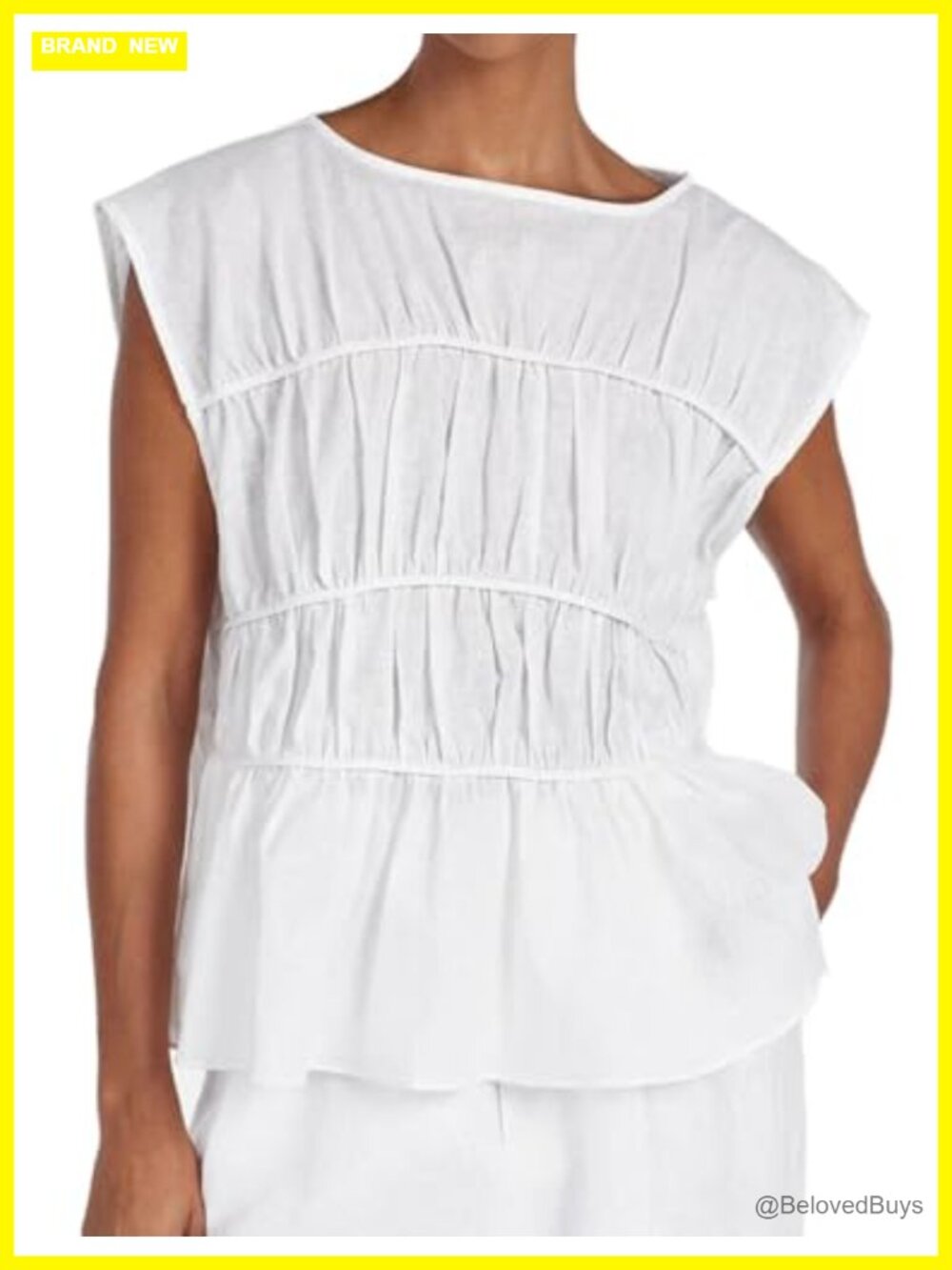 Linen Tank Top Cap Sleeve Pleated Tiered Peplum Blouse Casual Summer